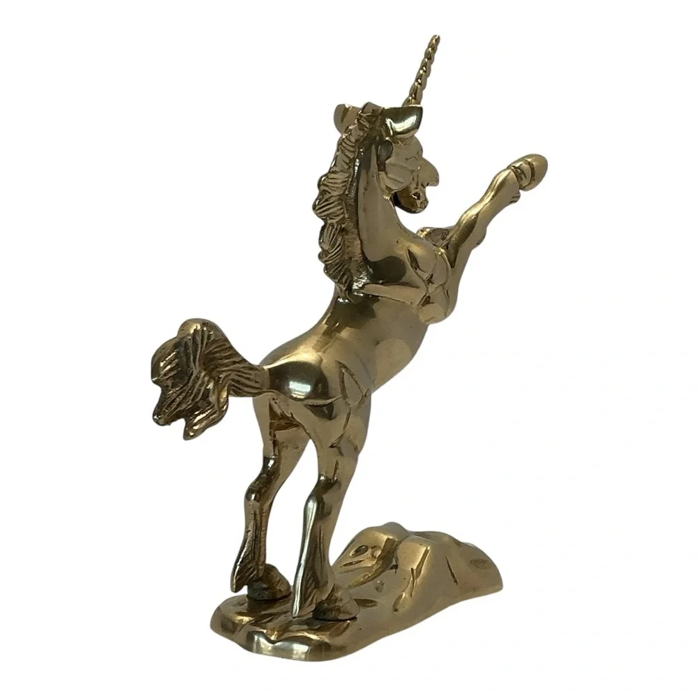Brass Rearing Unicorn Mythical Figurine Mounted On Brass Cloud MCM 1970s Vintage - Picture 10 of 16